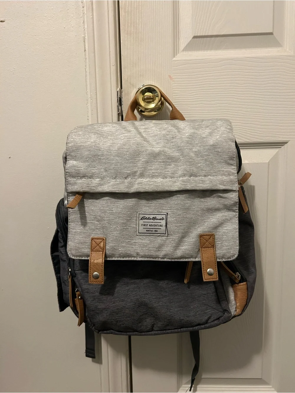 Eddie Bauer Two-Tone Gray and Tan Canvas Backpack